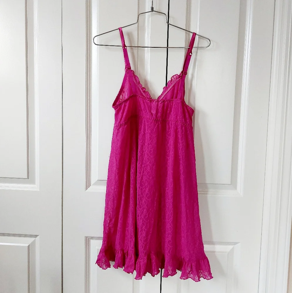 Dark Pink Lace‎ Babydoll Negligee size 14/16 Cacique Boudoir Nightgown Lingerie